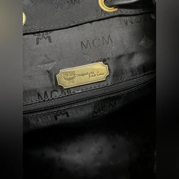 MCM Vintage Black and Gold Hardware Jacquard Classic Drawstring Nylon Backpack MCM Vintage Black and Gold Hardware Jacquard Classic  main image 2